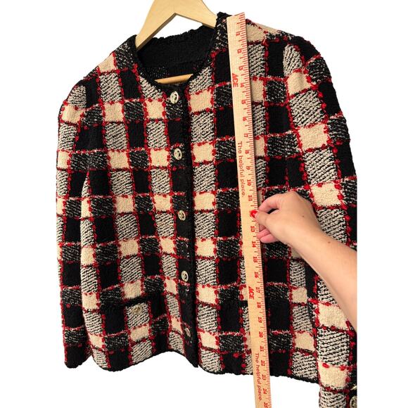 Sezane L Valerio Knit Lady Jacket Wool Checkered Boxy Blazer Gold Buttons Black - Picture 8 of 10